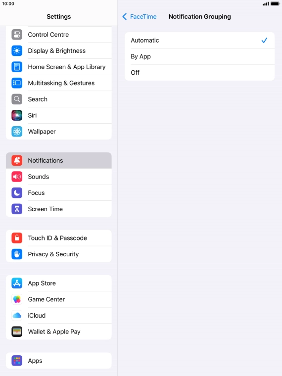 Press the required setting.