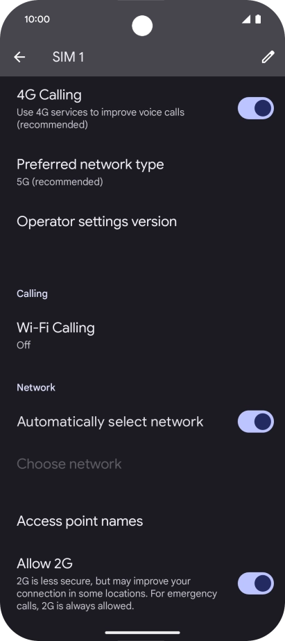 Press Preferred network type.
