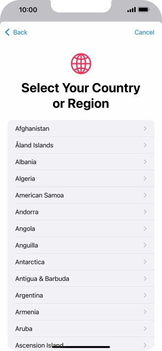 Press the required country.