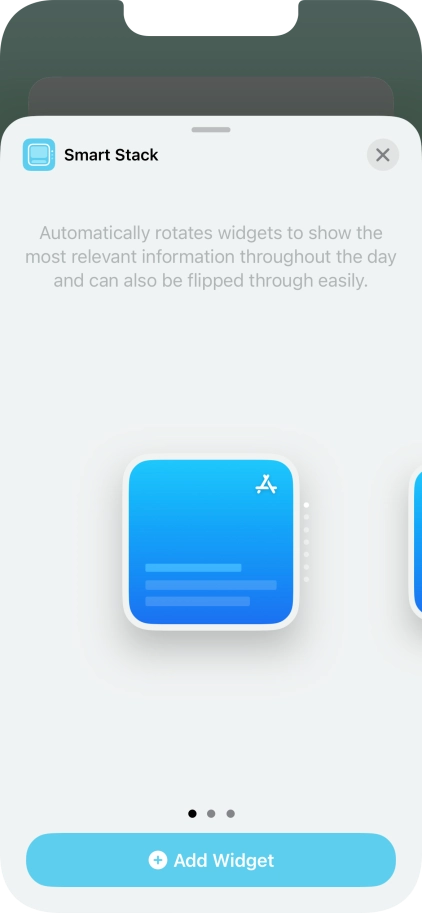 Slide your finger right or left on the screen to select the required widget size.