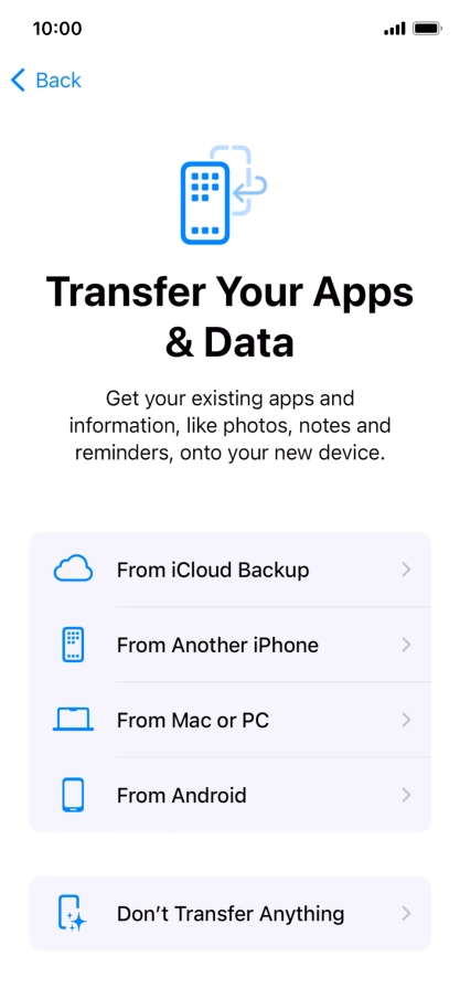 Press Don't Transfer Anything and follow the instructions on the screen to finish the activation.