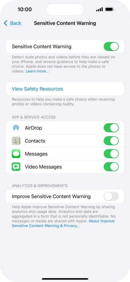 Press the indicators next to the required applications to turn the function on or off.