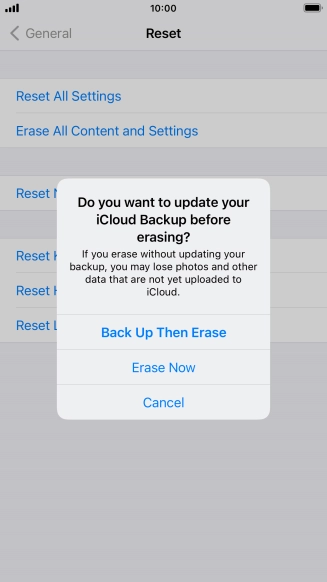 Press the required setting.