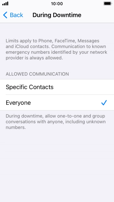 Press the required setting.
