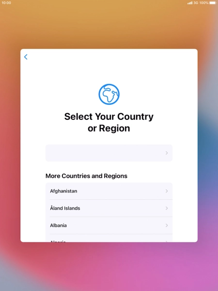 Press the required country or area. Press the required country or area.