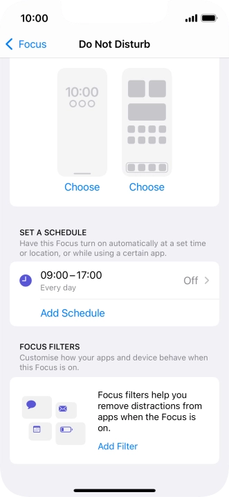 Press Add Schedule and follow the instructions on the screen to select settings for automatic activation of Do Not Disturb.