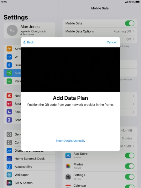 Place the QR code you've received inside the tablet camera frame to scan the code.