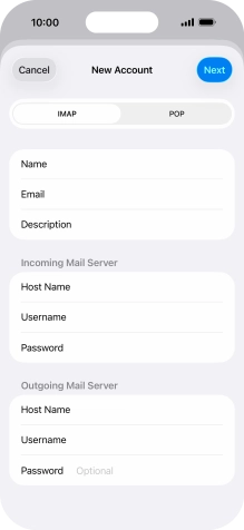 Press Password and key in the password for your email account. Please note that if you're using Vodafone's outgoing server, leave the password field empty. Press Password and key in the password for your email account. Please note that if you're using Vodafone's outgoing server, leave the password field empty.