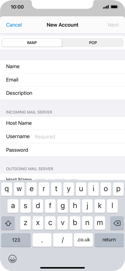 Press Username and key in the username for your email account.