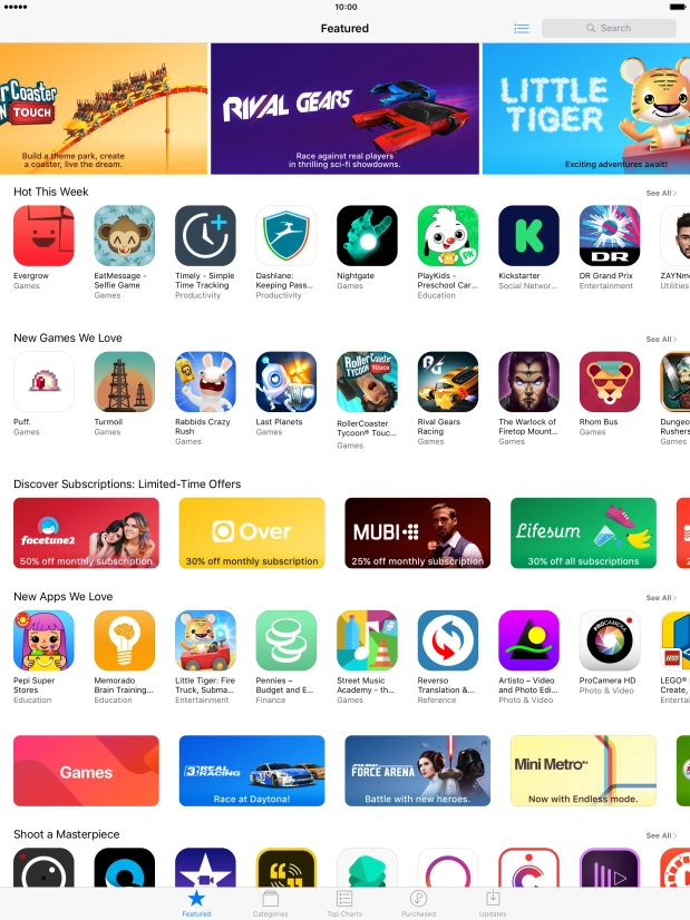 Press the search field and key in the name or subject of the required app.