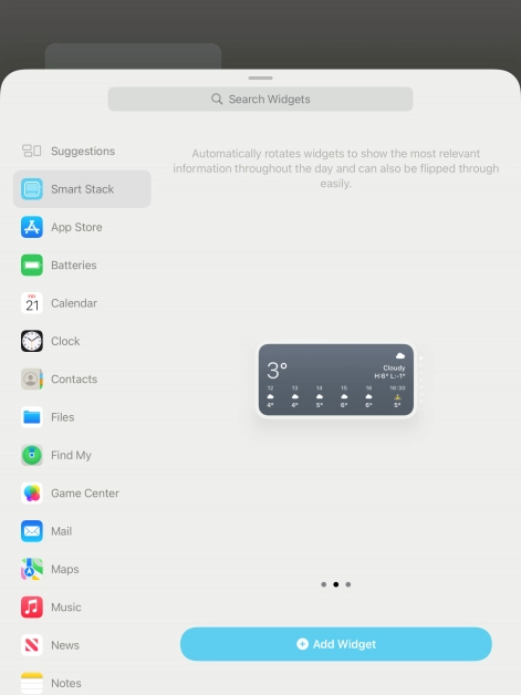 Slide your finger right or left on the screen to select the required widget size.