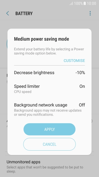 Press APPLY to turn on the function.