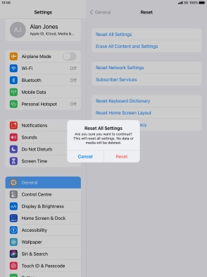 Press Reset. Wait a moment while the factory default settings are restored. Follow the instructions on the screen to set up your tablet and prepare it for use.