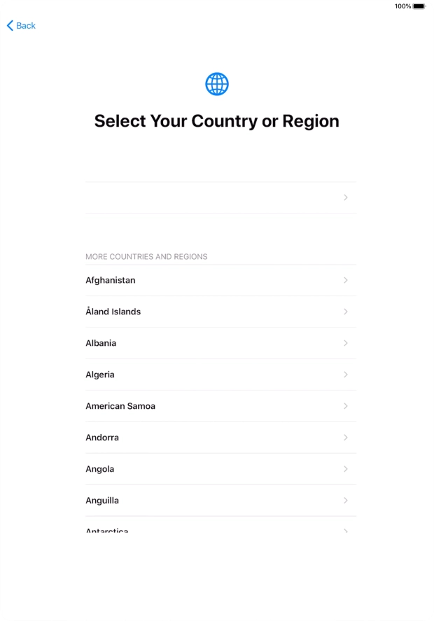 Press the required country or area.