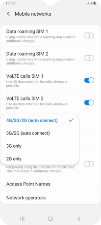Press the required network mode.