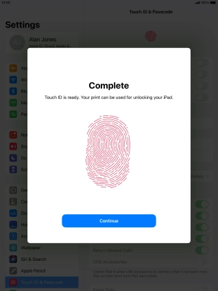 Press Continue. If you haven't previously selected a lock code, key in a code of your own choice twice.