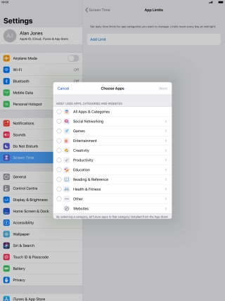 Press the required categories.