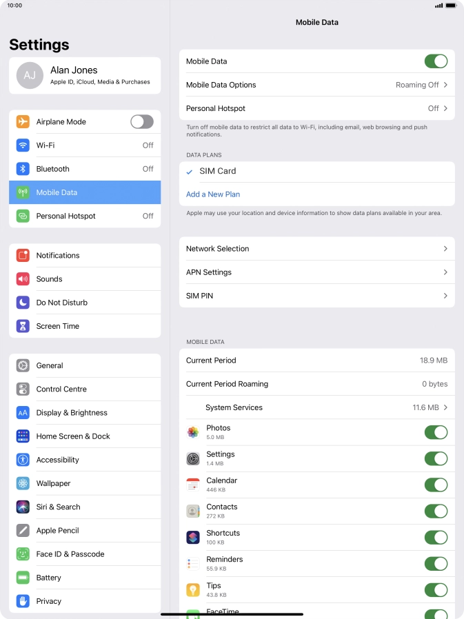 Press Mobile Data Options.