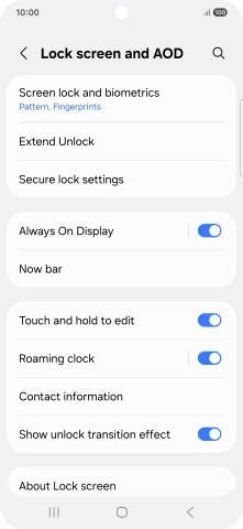 Press Screen lock and biometrics and key in the additional phone lock code you created earlier.