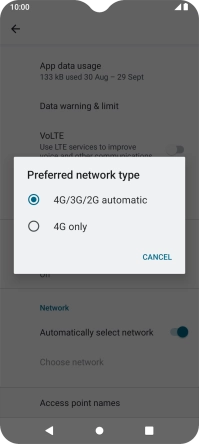 Press the required network mode.