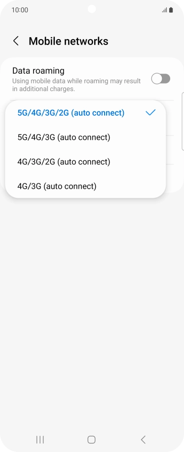 Press the required network mode.