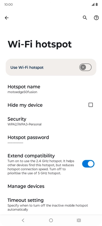 Press Hotspot name and key in the required name for the Wi-Fi hotspot.