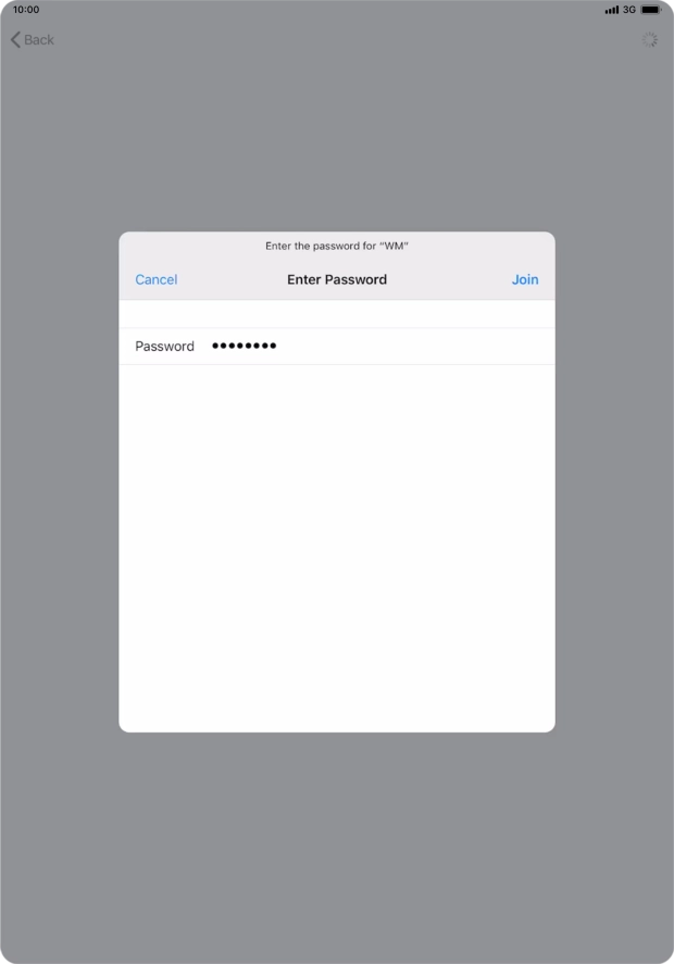 Key in the password for the Wi-Fi network and press Join.