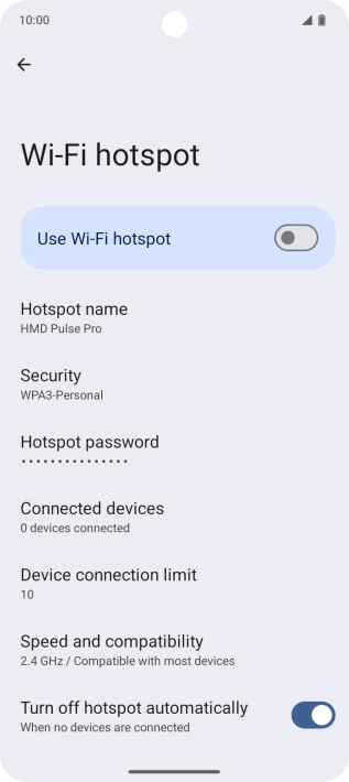 Press Hotspot password and key in the required password. Press Hotspot password and key in the required password.