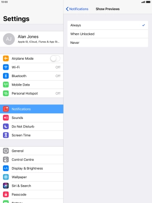 To select notification preview on the lock screen, press Always.