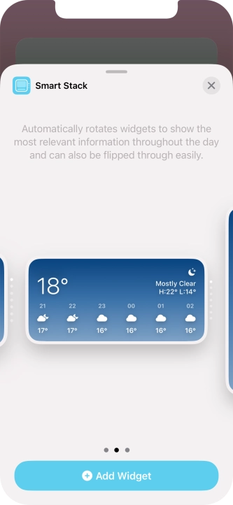 Slide your finger right or left on the screen to select the required widget size.