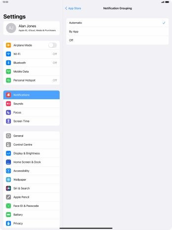 Press the required setting.