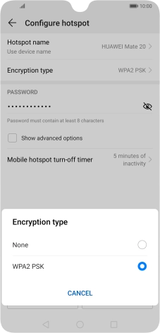 Press WPA2 PSK to password protect your Wi-Fi hotspot.