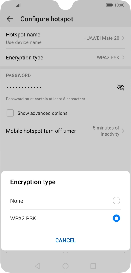 Press WPA2 PSK to password protect your Wi-Fi hotspot.