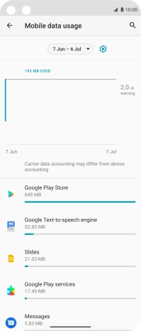 The data usage for each application is displayed below the name of the application.