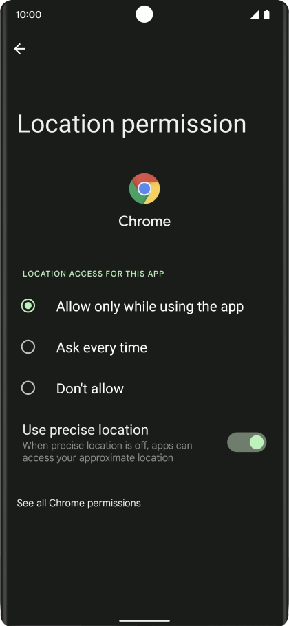 Press the required setting.