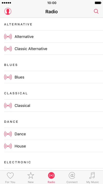 Press the required radio channel to start playback of other streaming radio channels.