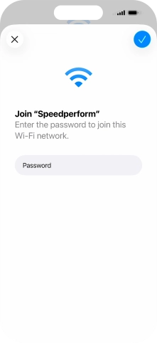 Key in the password for the Wi-Fi network and press the confirm icon.