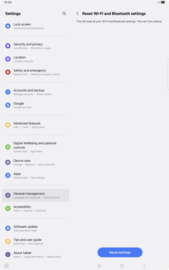 Press Reset settings.