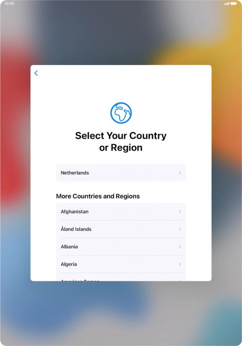 Press the required country or area. Press the required country or area.