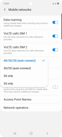 Press the required network mode.