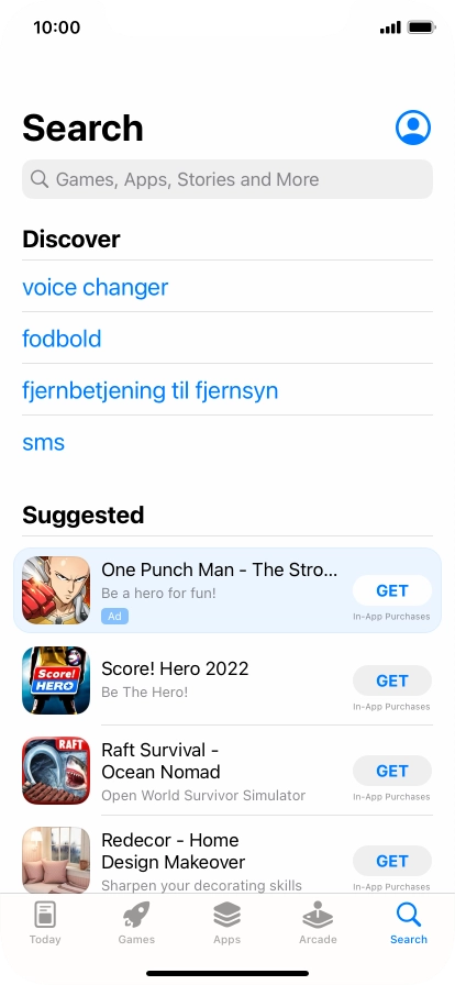 Press the search field and key in the name or subject of the required app.