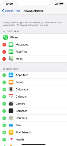 Press the add icon next to the required app to add it to the list of allowed apps during Downtime.