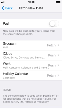 Press the required email account and follow the instructions on the screen to select settings for the specific account.