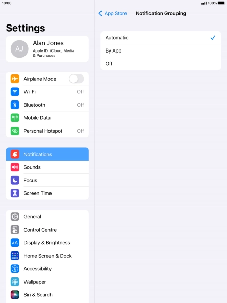 Press the required setting.