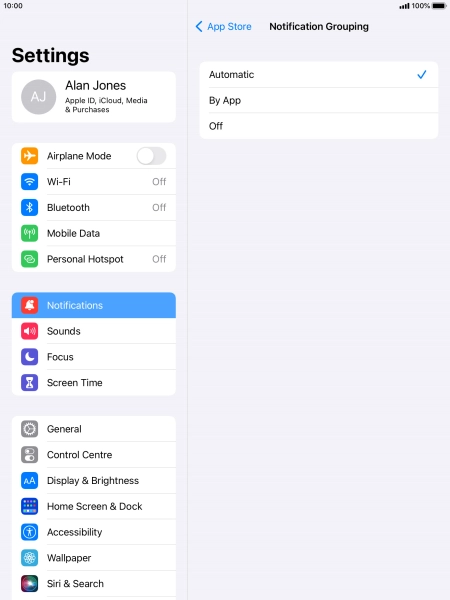 Press the required setting.
