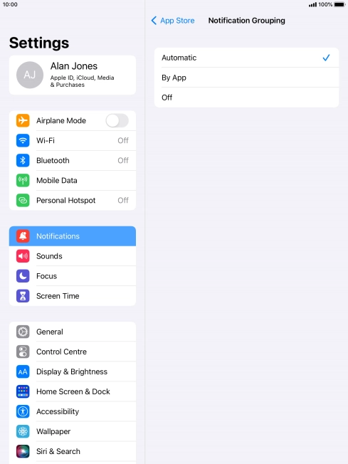 Press the required setting.