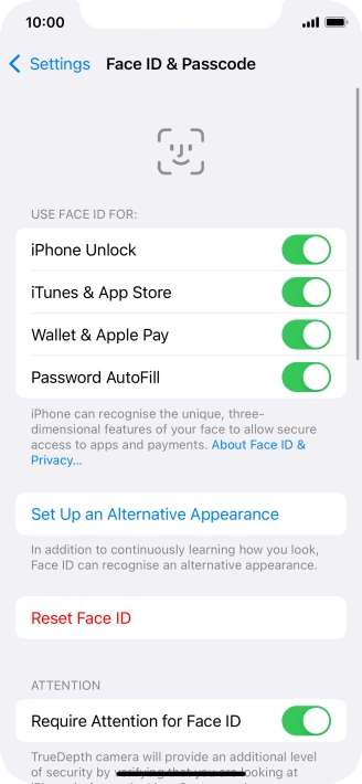 Press the indicators next to the required settings to turn them on or off.