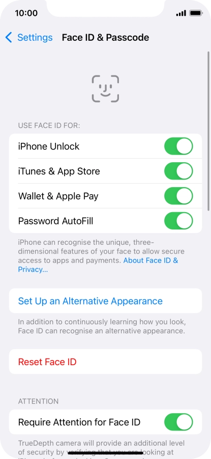 Press the indicators next to the required settings to turn them on or off.