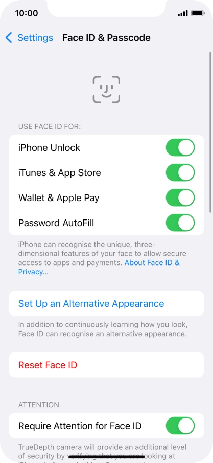 Press the indicators next to the required settings to turn them on or off.