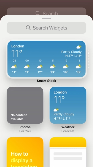 Press the required widget. Press the required widget.
